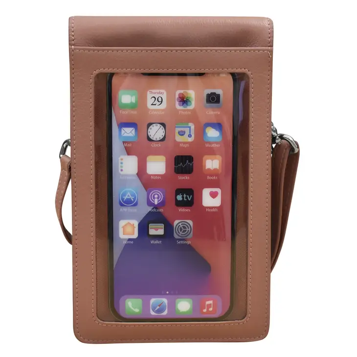 Slim Leather Phone Crossbody Wallet w/Tab Closure Mauve