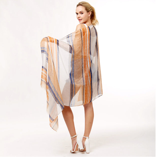 Striped Lurex Oblong Scarf Beige