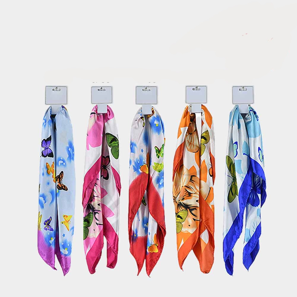 Butterfly Flower Print Scarf Satin 19x19 Square 5 colors