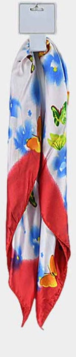 Butterfly Flower Print Scarf Satin 19x19 Square 5 colors