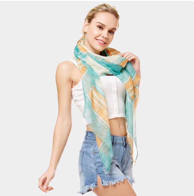 Striped Lurex Oblong Scarf Green