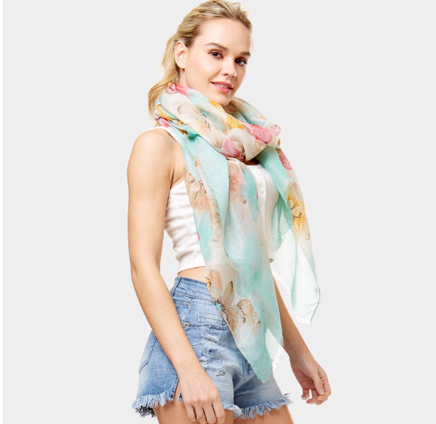 Floral Print Oblong Scarf Mint