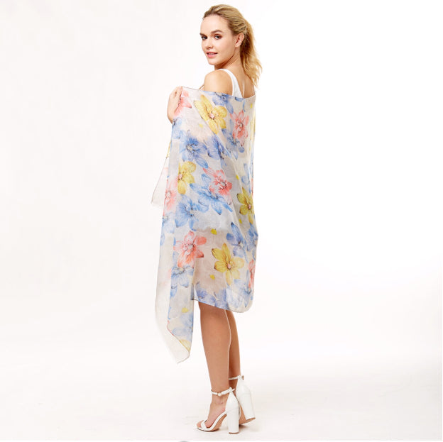Floral Print Oblong Scarf Grey