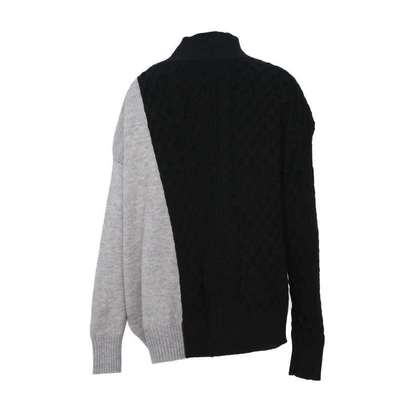 Split Two-Tone Sweater with Turtleneck Collar Long Sleeve Oversized
