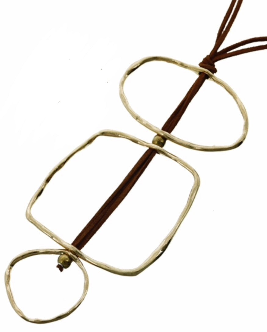 Long Necklace Geometric Open Shapes on Suede Cord
