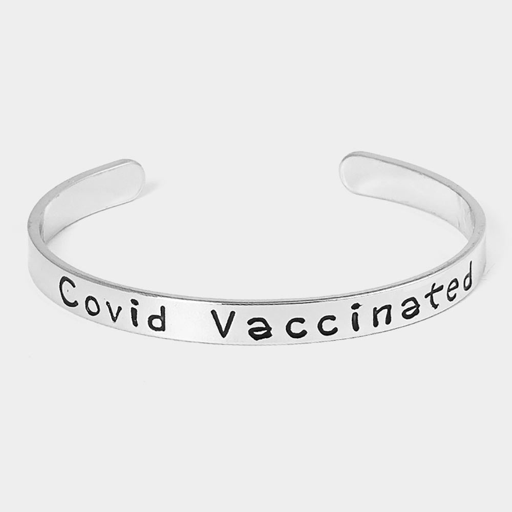 MESSAGE BRACELET White GOLD DIPPED "COVID VACCINATED" White GOLD