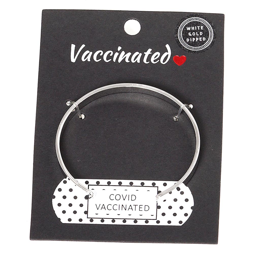MESSAGE BRACELET White GOLD DIPPED "COVID VACCINATED" White GOLD