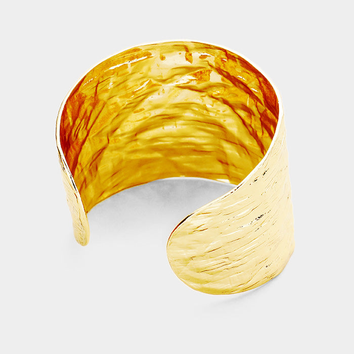 Hammered Textured Metal Cuff Bracelet Gold Plated