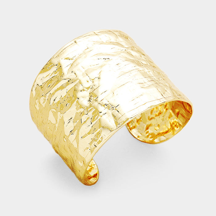 Hammered Textured Metal Cuff Bracelet Gold Plated
