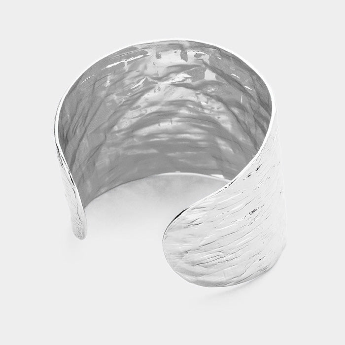 Hammered Textured Metal Cuff Bracelet Silver-Plated Over Brass