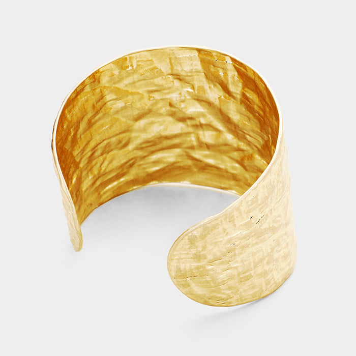 Matte Gold Hammered Textured Metal Cuff Bracelet