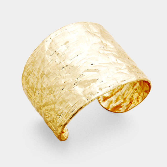 Matte Gold Hammered Textured Metal Cuff Bracelet