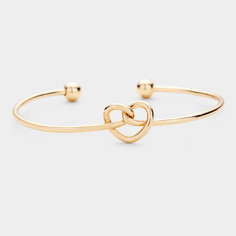 Knotted Heart Metal Cuff Bracelet Gold Tone
