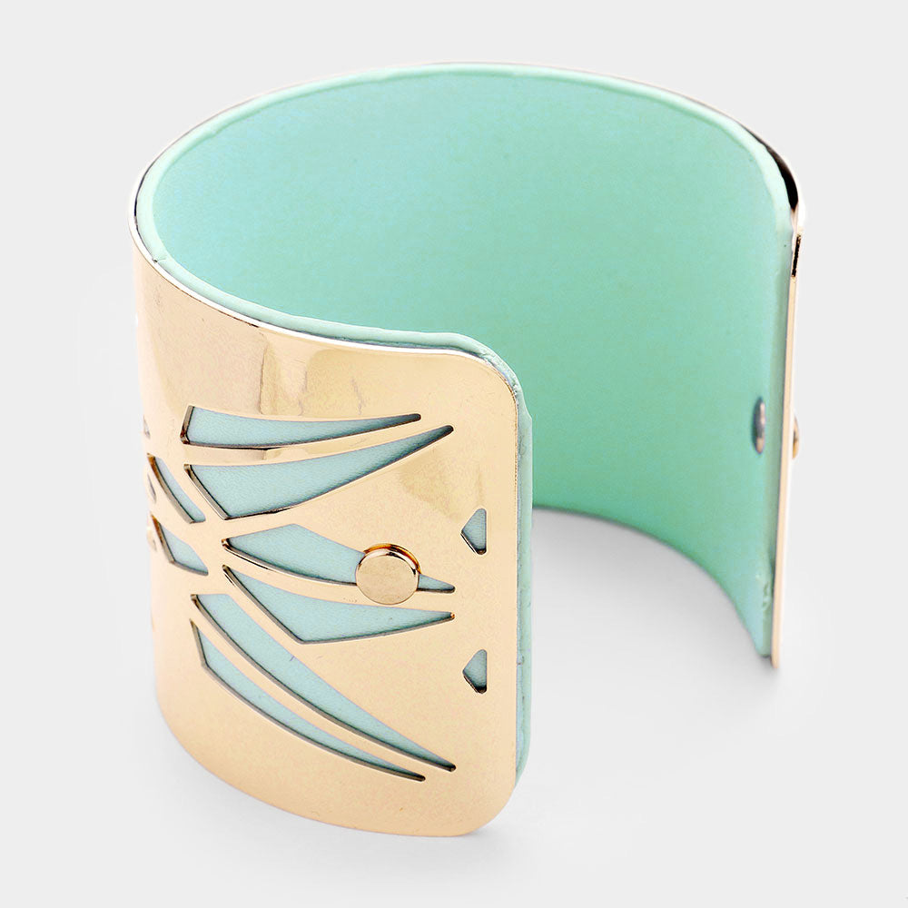Vegan Leather GEOMETRIC Laser Cut Filigree Cuff Bracelet Green