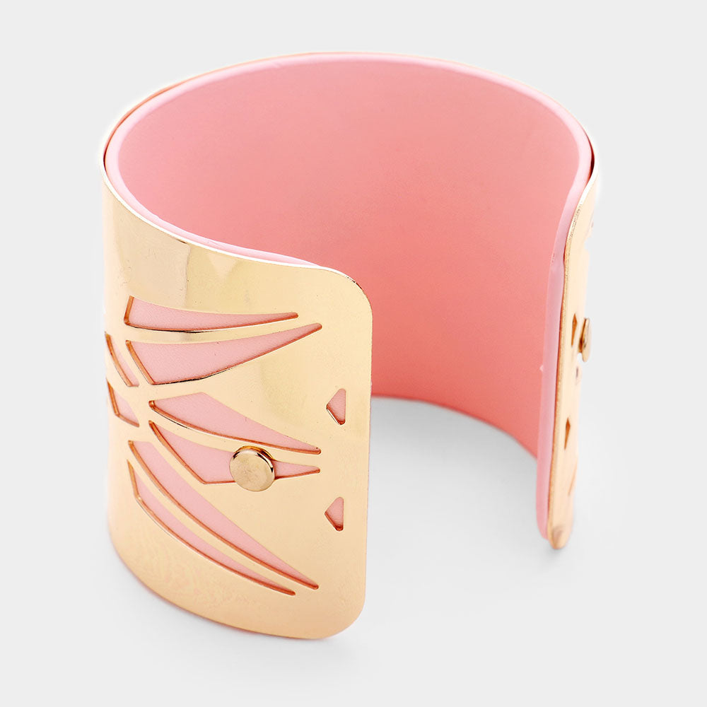 Vegan Leather GEOMETRIC Laser Cut Filigree Cuff Bracelet Pink