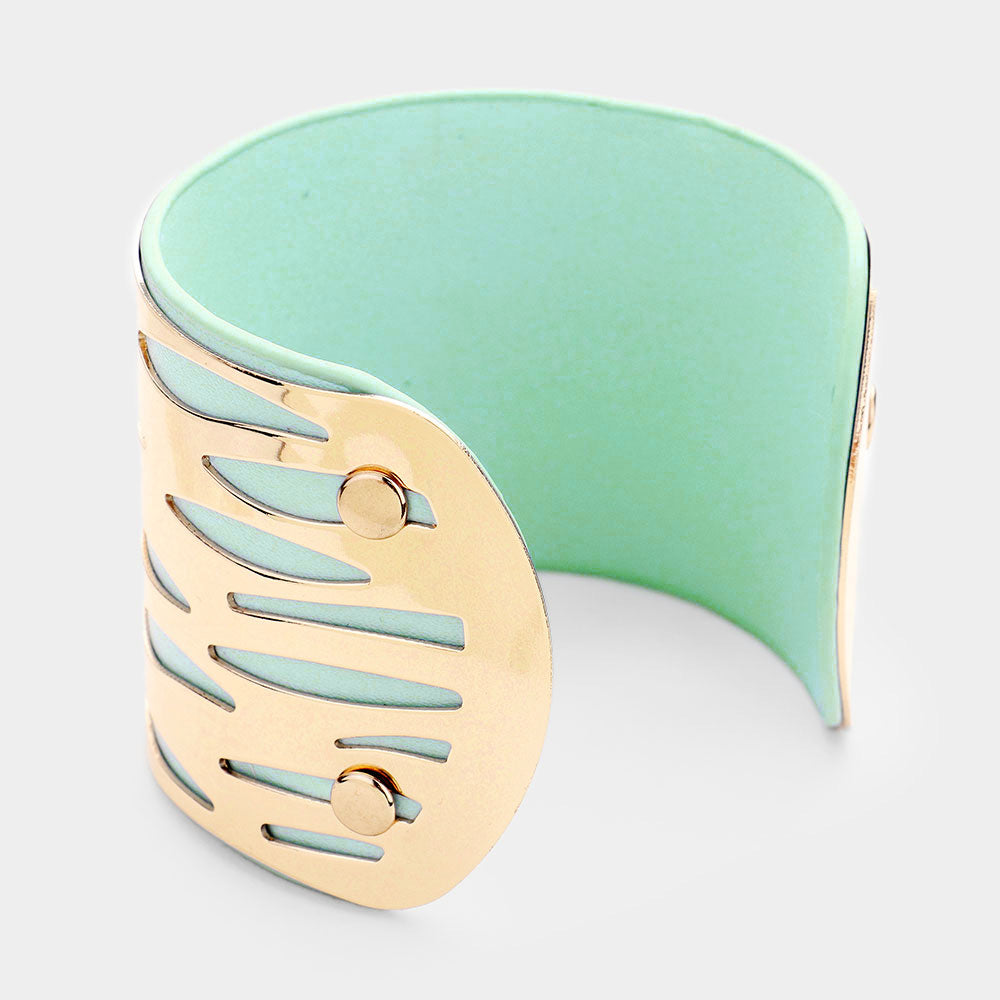 Vegan Leather Laser Cut Wave Filigree Cuff Bracelet Green