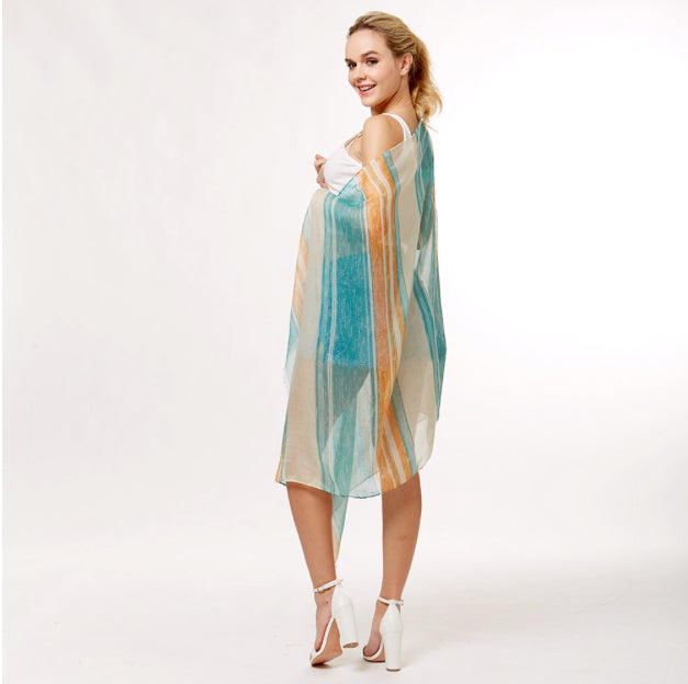 Striped Lurex Oblong Scarf Green