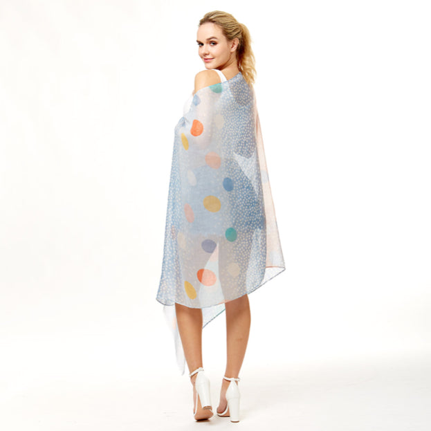 Multi Color Polka Dots Oblong Scarf Blue