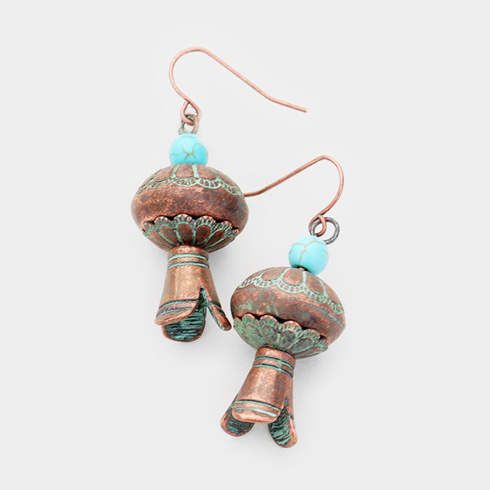 Squash Blossom Turquoise Earrings Verdigris