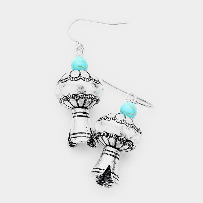 Squash Blossom Turquoise Earrings Silver Tone