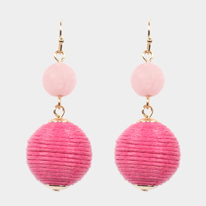 Thread ball & semi precious stone bead earrings