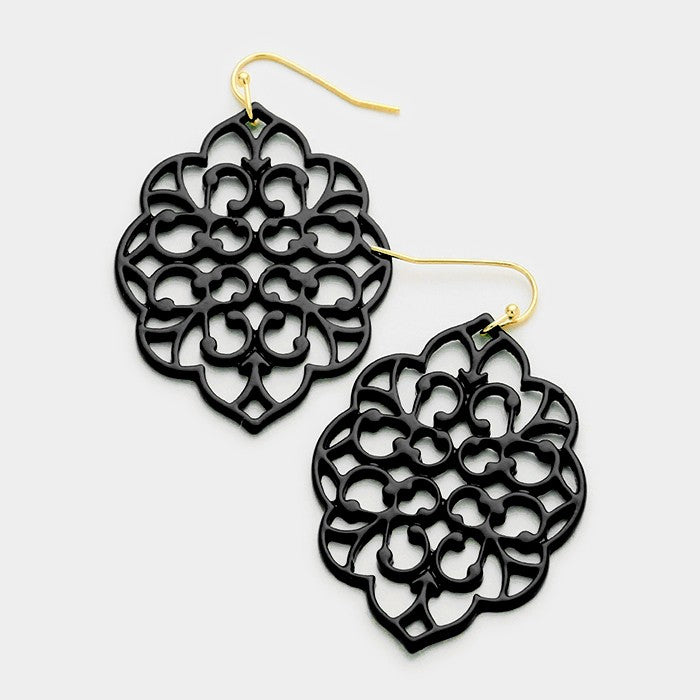 Filigree Moroccan Disc Earrings Black