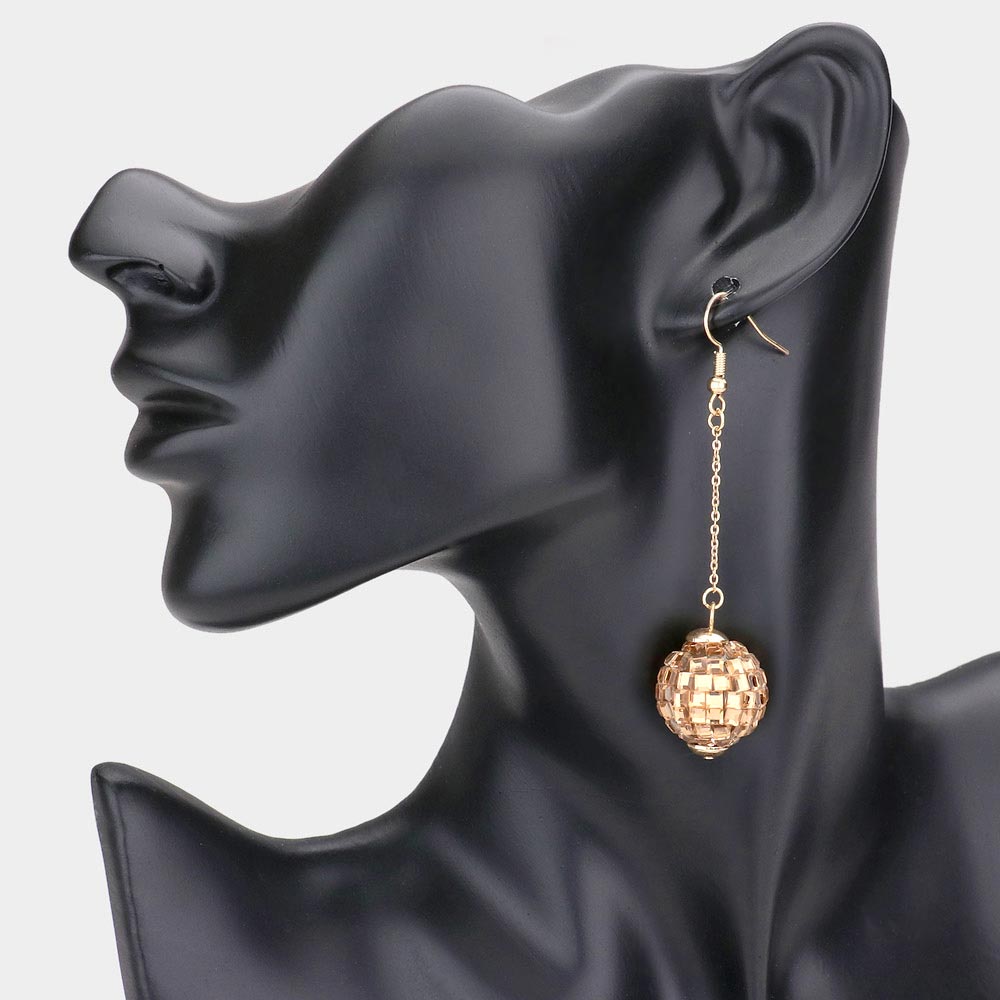 Dropped Bling Disco Ball Dangle Earrings MED