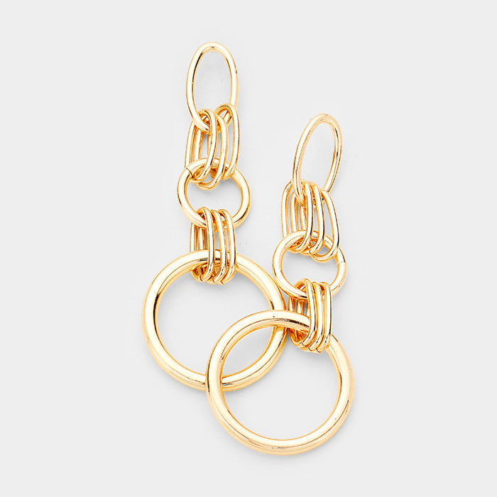 Oversized Open Circle Metal Drop Earrings Gold Tone
