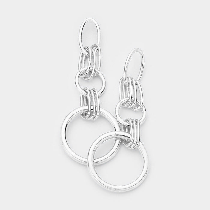 Oversized Open Circle Metal Drop Earrings Silver Tone