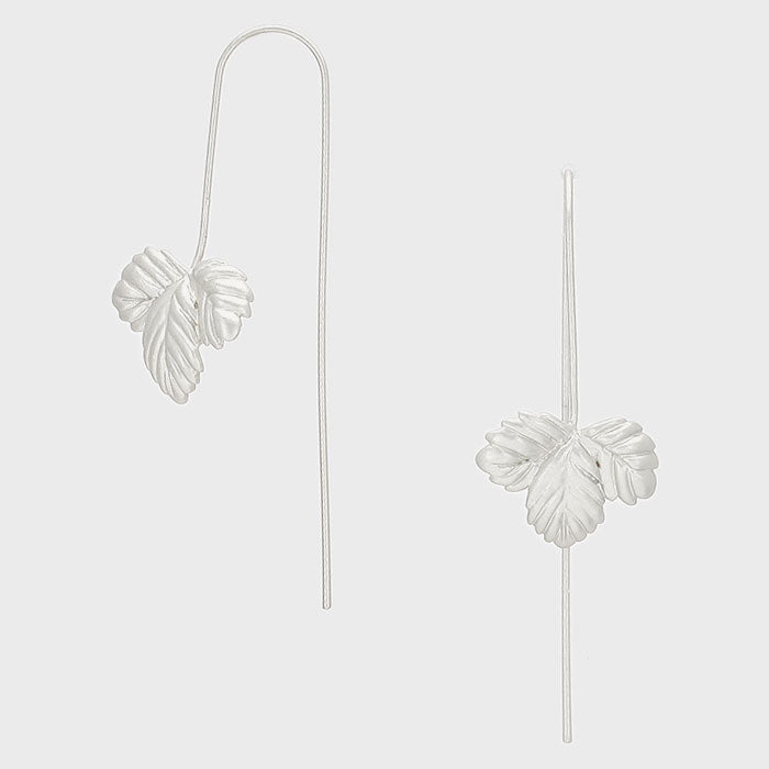 Leaf Thread Earrings Matte Silver Tone