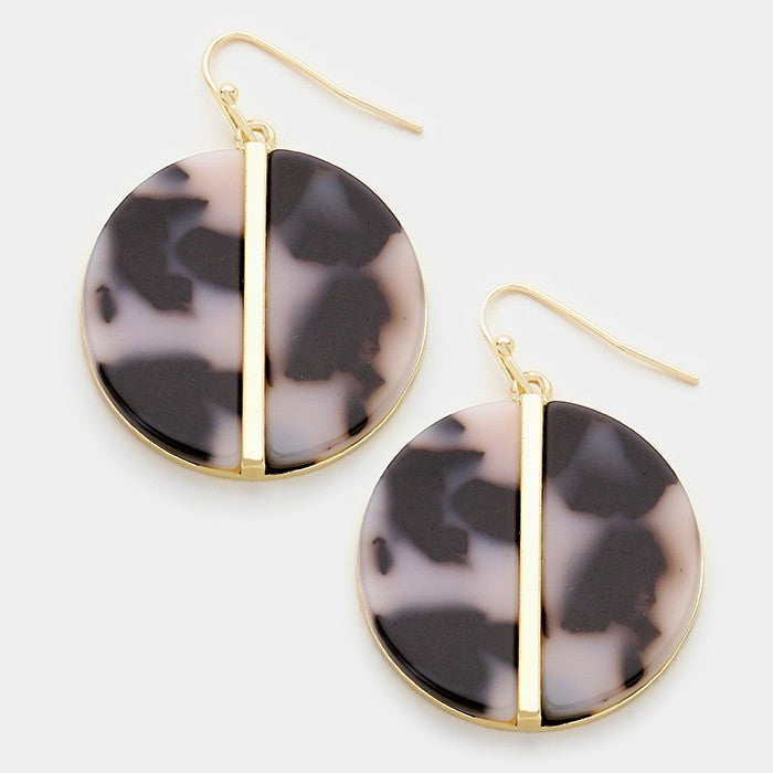Celluloid Tortoise Disc Earrings Blk/Wht