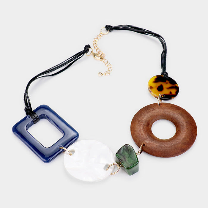 Geometric Wood Acetate Statement Necklace