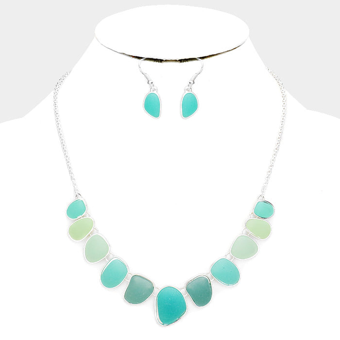Two Tone Sea Glass Pebble Collar Necklace
