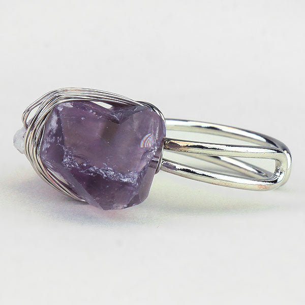 Raw Gemstone Amethyst Wire Wrapped Cuff Ring