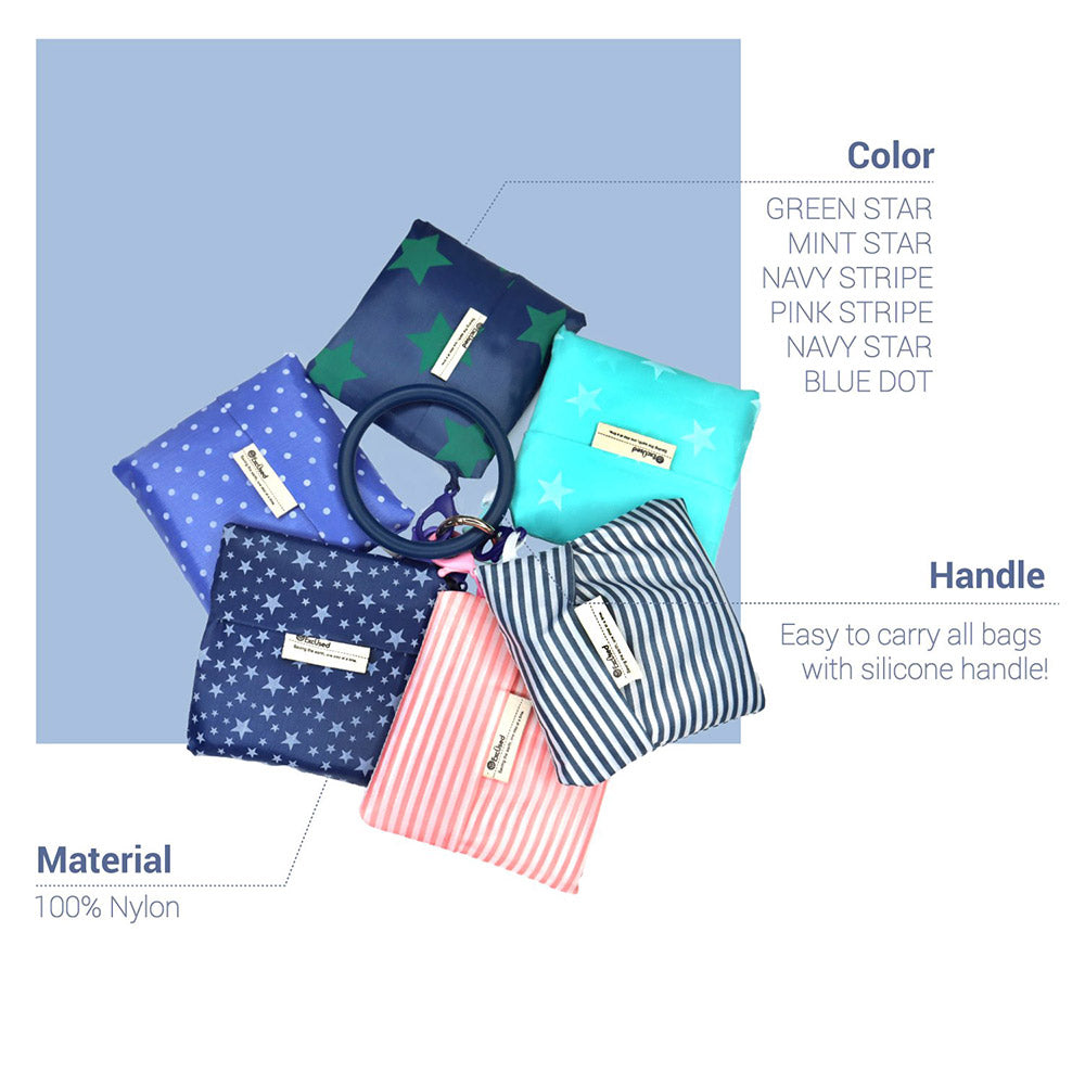 Eco-Reuse 6 Piece Silicone Handle Patterned Tote Shopping Bags Set