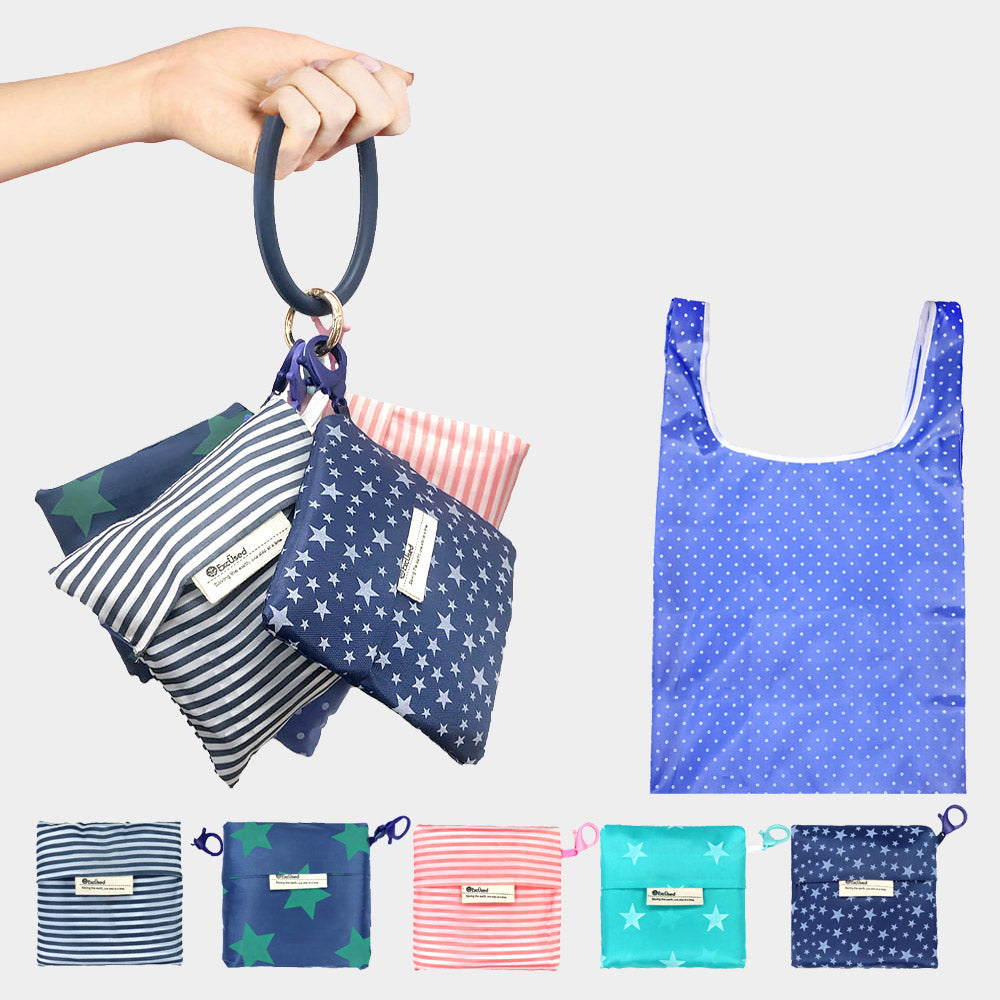 Eco-Reuse 6 Piece Silicone Handle Patterned Tote Shopping Bags Set