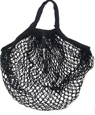 Reusable Cotton French Net Shopping Long Handled Tote Bag Dark Colors