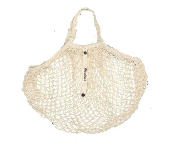 Reusable Cotton French Net Shopping Long Handled Tote Bag Dark Colors