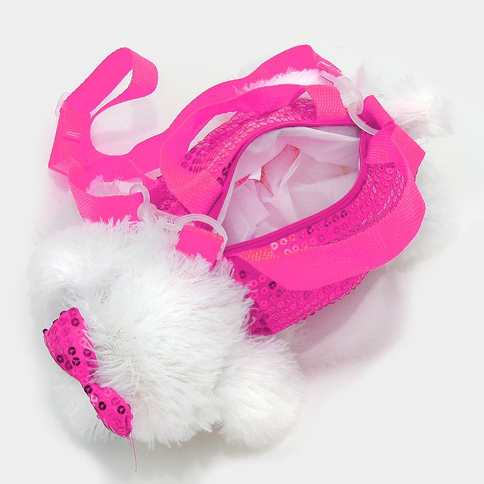 Girls Sequins Dog Plush Crossbody Purse