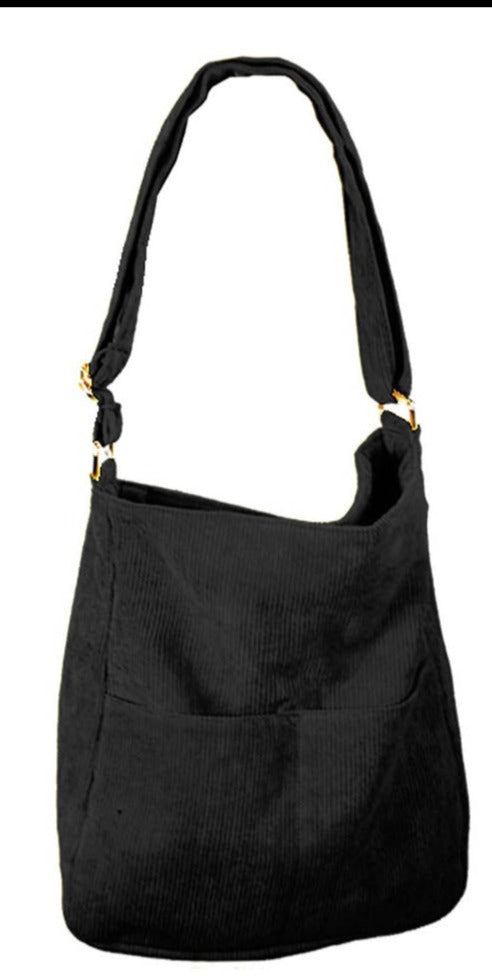 Corduroy Crossbody Shoulder Bag Black