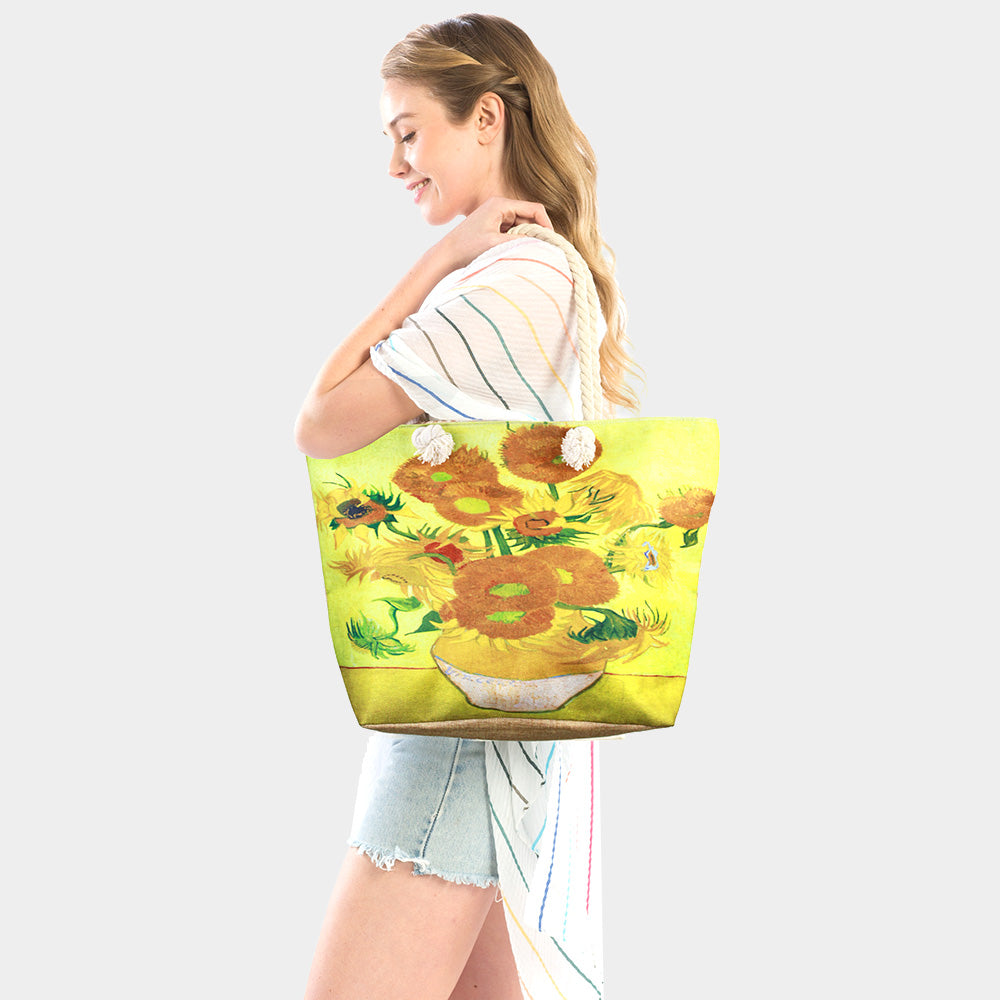 BEACH TOTE ART PRINT "Sunflowers" by Vincent Van Gogh