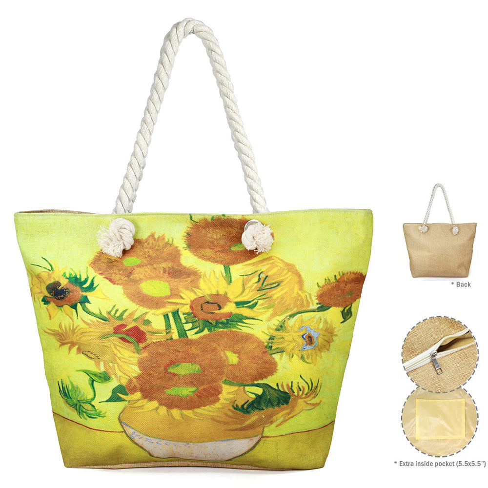 BEACH TOTE ART PRINT "Sunflowers" by Vincent Van Gogh