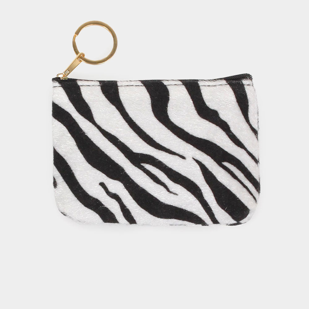 Zebra Print Coin/Card Purse With Keyring Zipper Closure