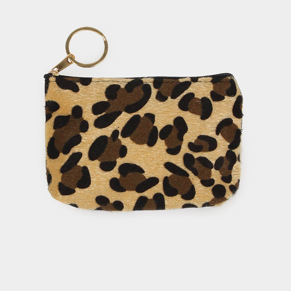 Leopard Print Coin/Card Purse With Keyring Zipper Closure