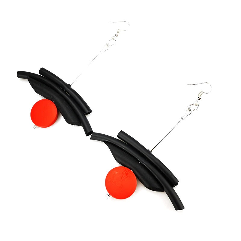 Recycled Rubber/Silicone Geometric Earrings with Wood Accent Drop Earring