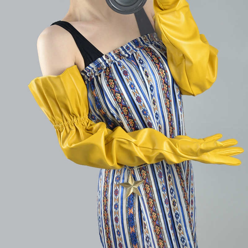 Lantern Sleeve Long Gloves Vegan Leather Womens Long Gloves Yellow