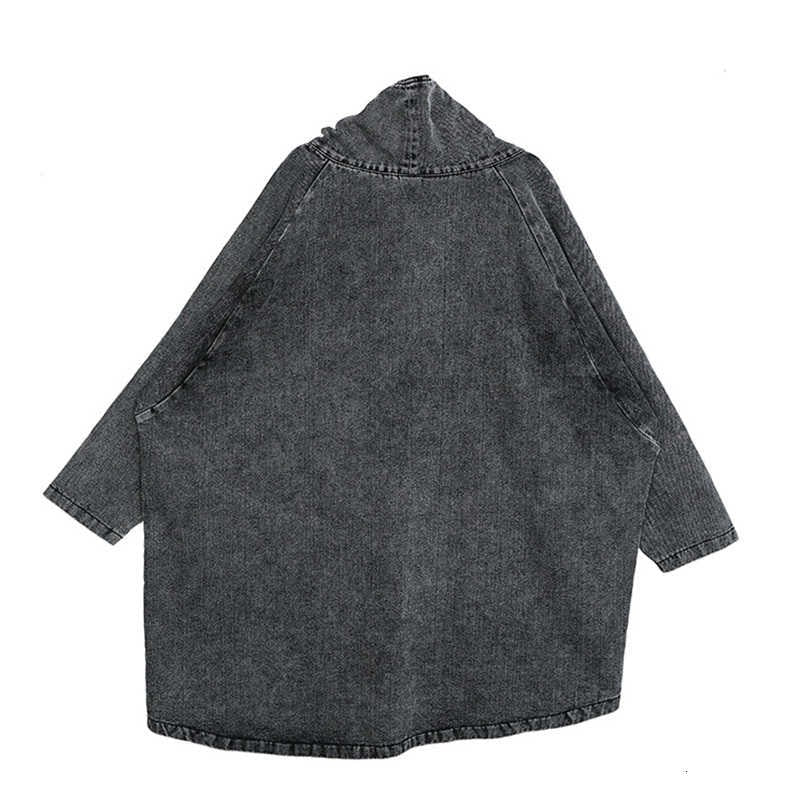 Black Denim Asymmetrical Tunic Oversized High Collar