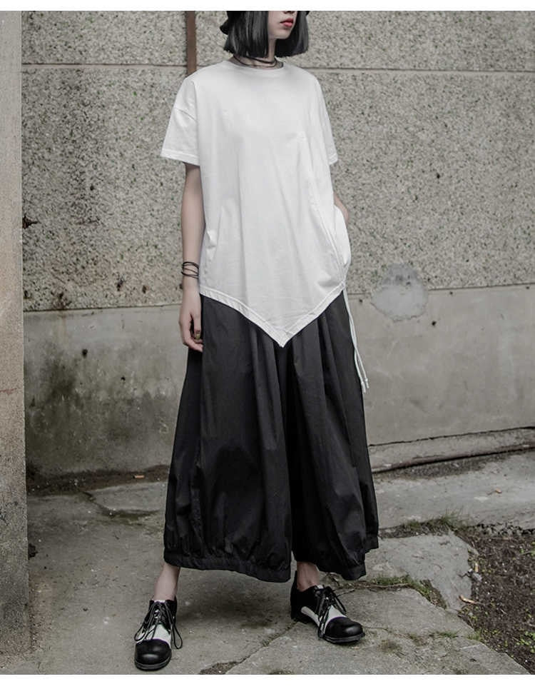 High Elastic Waist Pleated Split Joint Wide Leg Pants Trousers Black