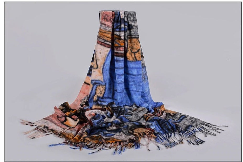 Art Printed Fall/Winter Scarf Van Gogh "Bedroom-at-Arles" Blue