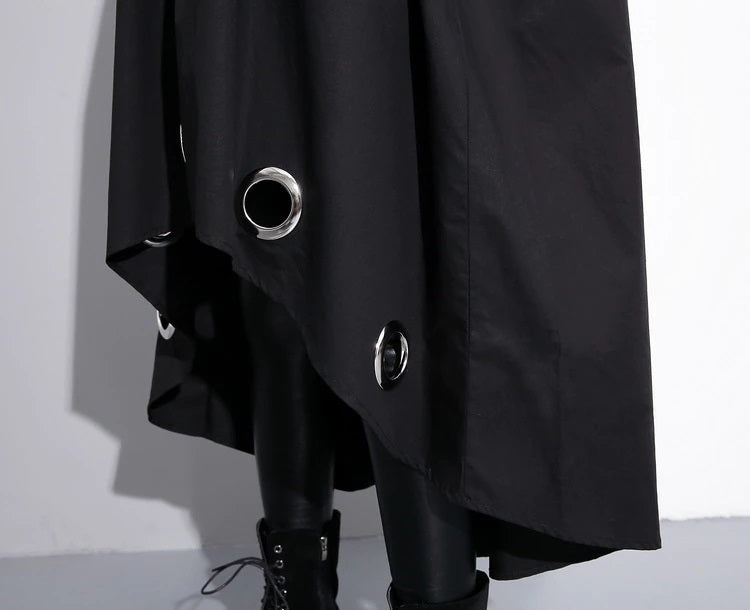 Grommet Accent Disks High Low Dress Long Sleeve Black